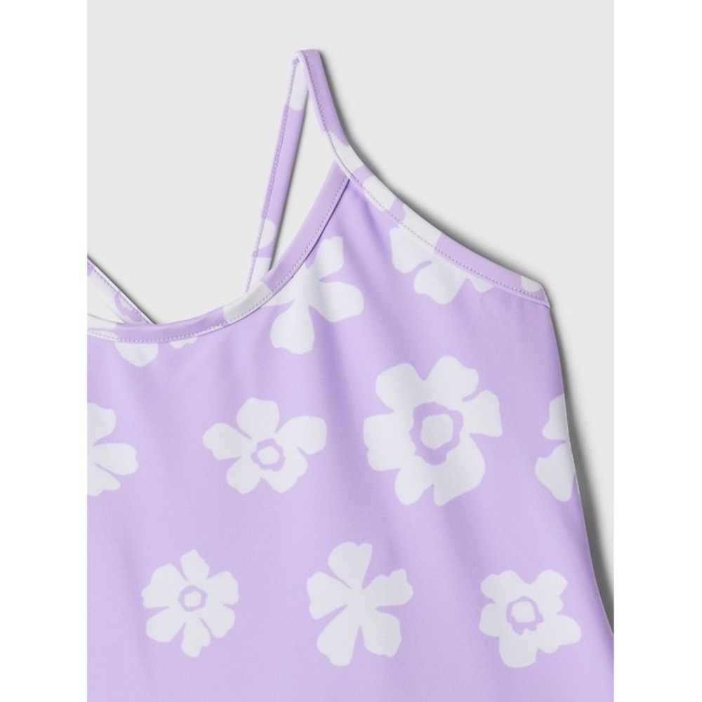 Gap Kids Swimsuit XL Purple White Floral One Piece Criss Cross Straps Swimwear